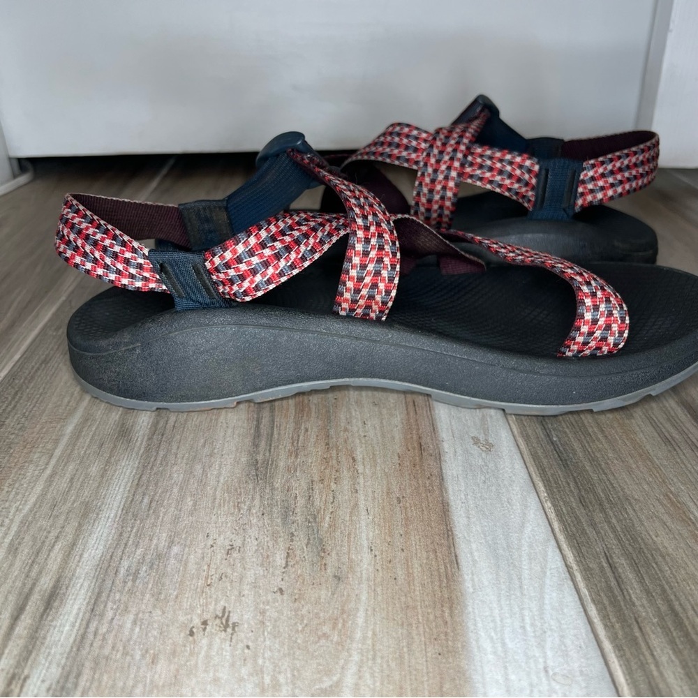 Chaco Z/Cloud Sandals Red White Blue Checkered Straps Navy Buckle Mens 12 - Picture 7 of 10